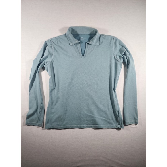 Patagonia Tops - Patagonia Womens Large Blue Organic Cotton Blend Long Sleeve Polo Shirt V-Neck
